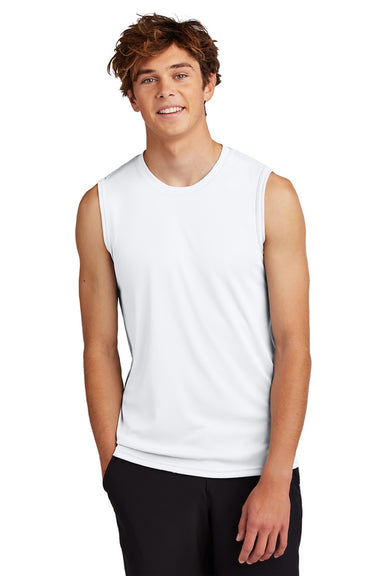 Port & Company PC380SL Mens DryZone Moisture Wicking Performance Tank Top White Model Front