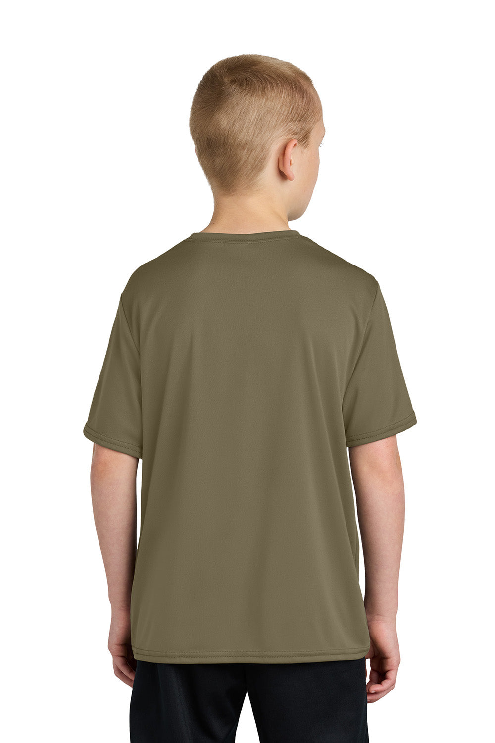 Port & Company PC380Y Youth Dry Zone Performance Moisture Wicking Short Sleeve Crewneck T-Shirt Coyote Brown Model Back