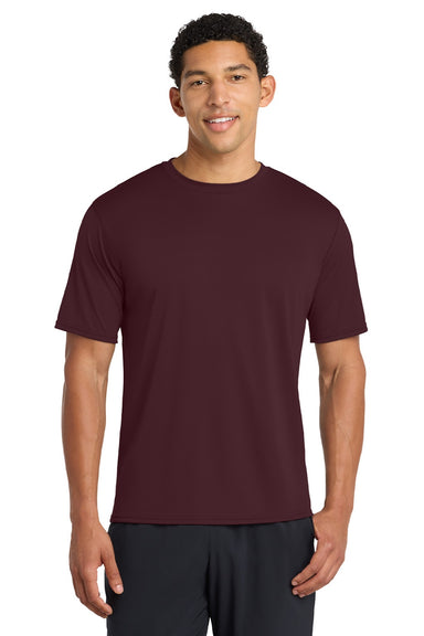 Port & Company PC380 Mens Dry Zone Performance Moisture Wicking Short Sleeve Crewneck T-Shirt Athletic Maroon Model Front