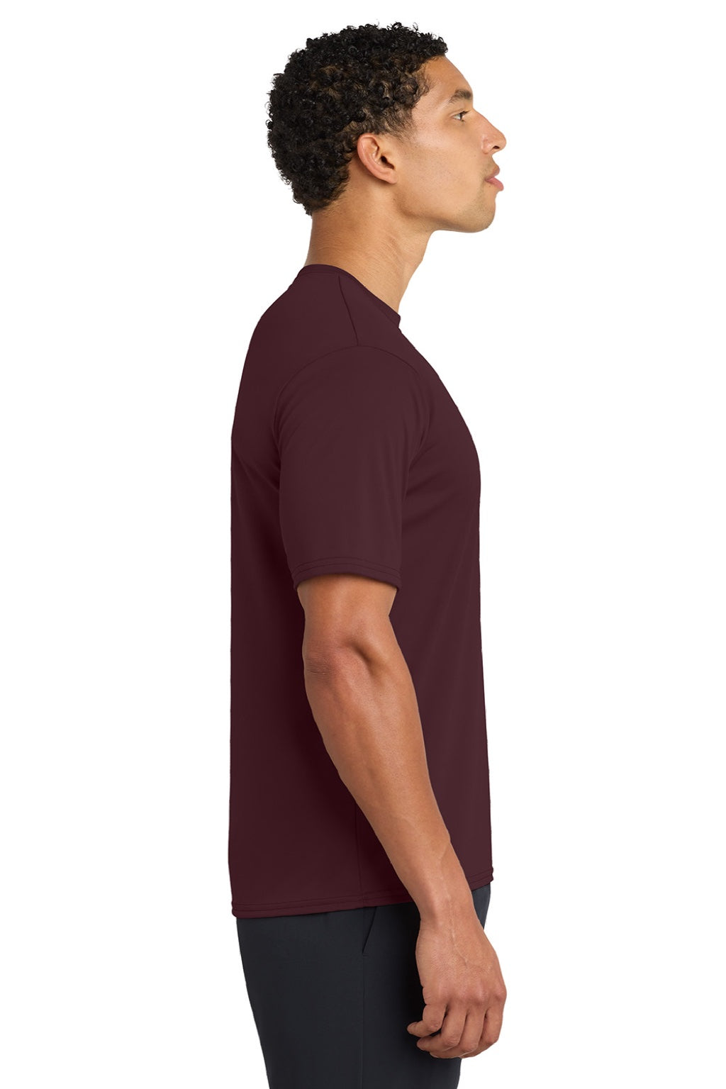 Port & Company PC380 Mens Dry Zone Performance Moisture Wicking Short Sleeve Crewneck T-Shirt Athletic Maroon Model Side