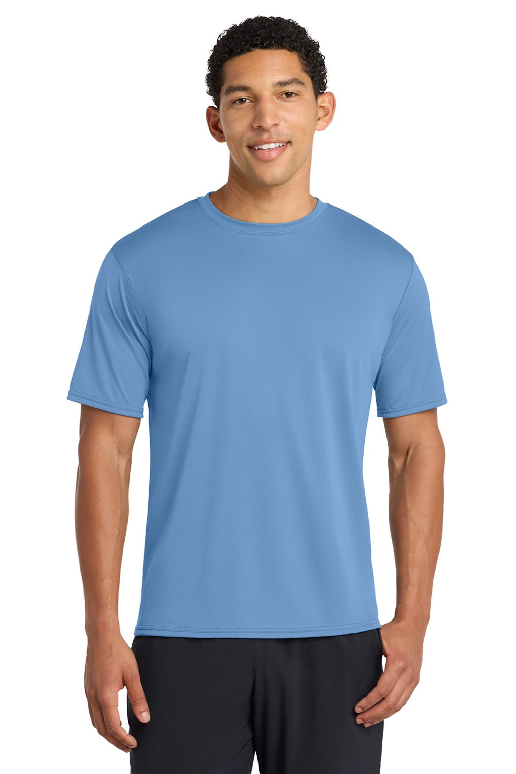 Port & Company PC380 Mens Dry Zone Performance Moisture Wicking Short Sleeve Crewneck T-Shirt Carolina Blue Model Front