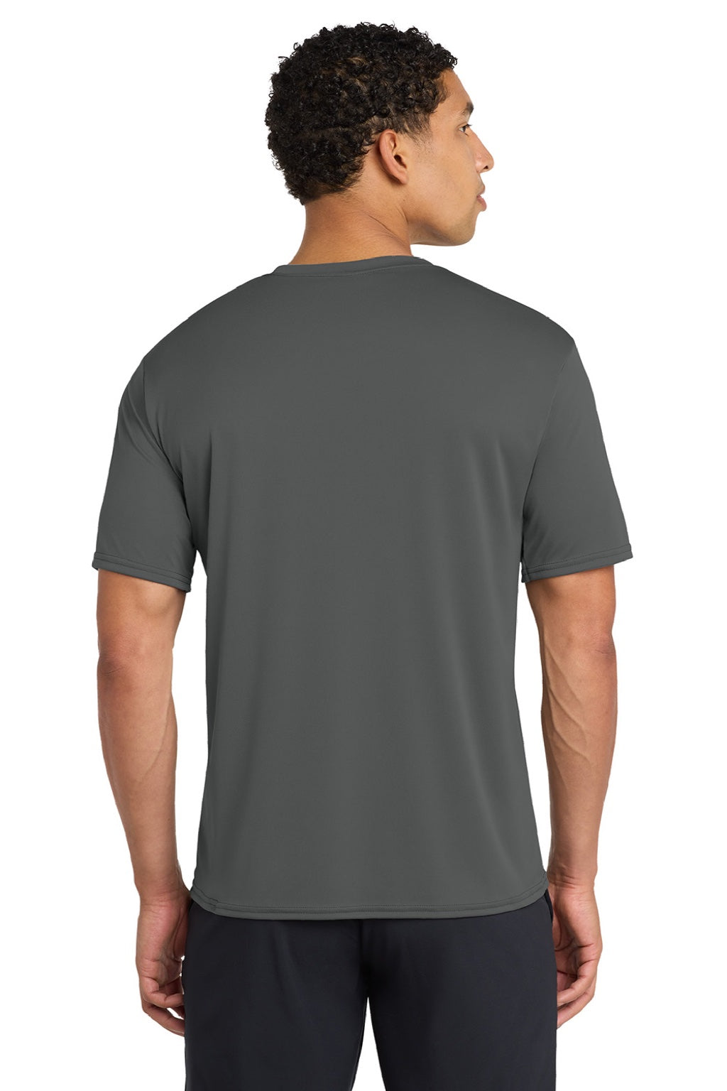 Port & Company PC380 Mens Dry Zone Performance Moisture Wicking Short Sleeve Crewneck T-Shirt Charcoal Grey Model Back