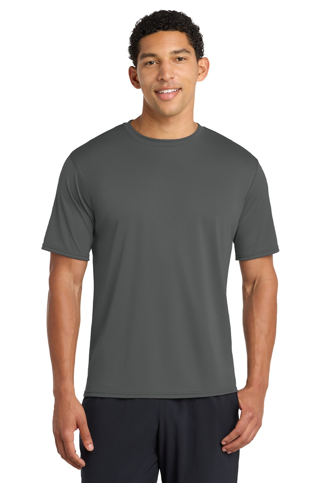 Port & Company PC380 Mens Dry Zone Performance Moisture Wicking Short Sleeve Crewneck T-Shirt Charcoal Grey Model Front