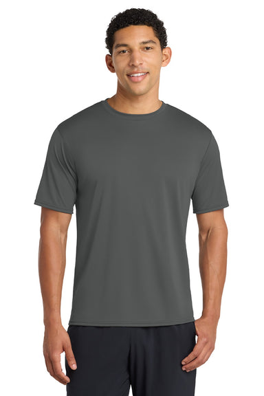 Port & Company PC380 Mens Dry Zone Performance Moisture Wicking Short Sleeve Crewneck T-Shirt Charcoal Grey Model Front