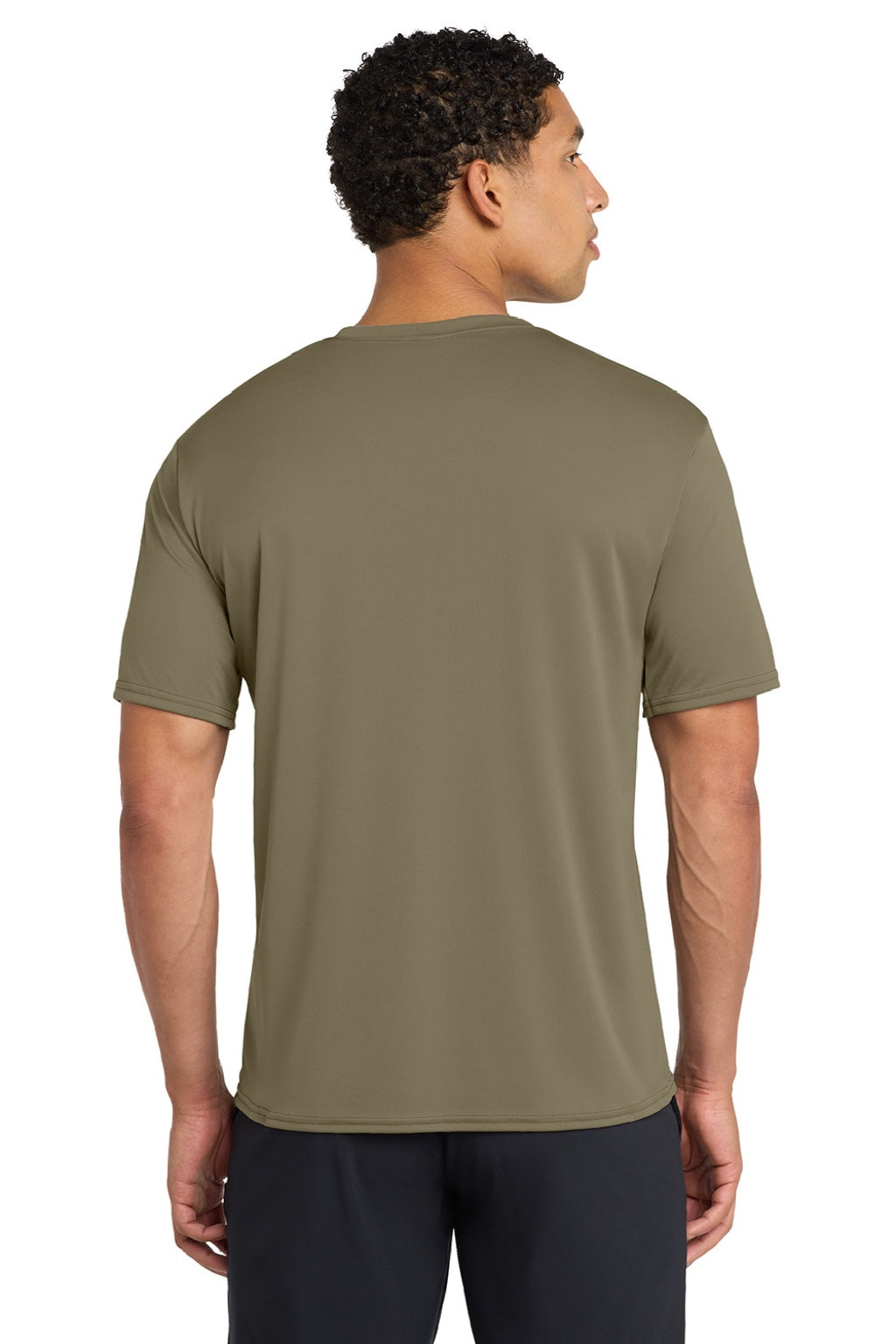 Port & Company PC380 Mens Dry Zone Performance Moisture Wicking Short Sleeve Crewneck T-Shirt Coyote Brown Model Back