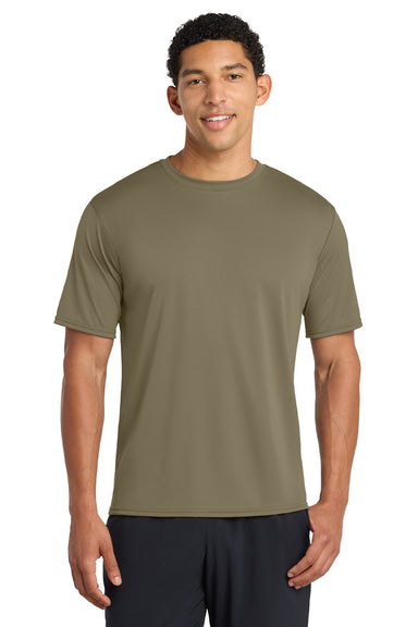 Port & Company PC380 Mens Dry Zone Performance Moisture Wicking Short Sleeve Crewneck T-Shirt Coyote Brown Model Front