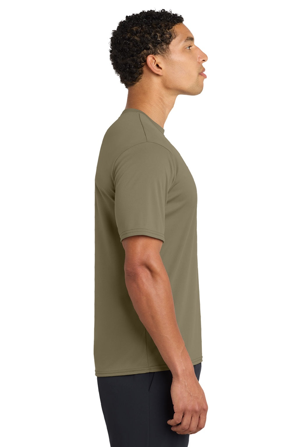 Port & Company PC380 Mens Dry Zone Performance Moisture Wicking Short Sleeve Crewneck T-Shirt Coyote Brown Model Side