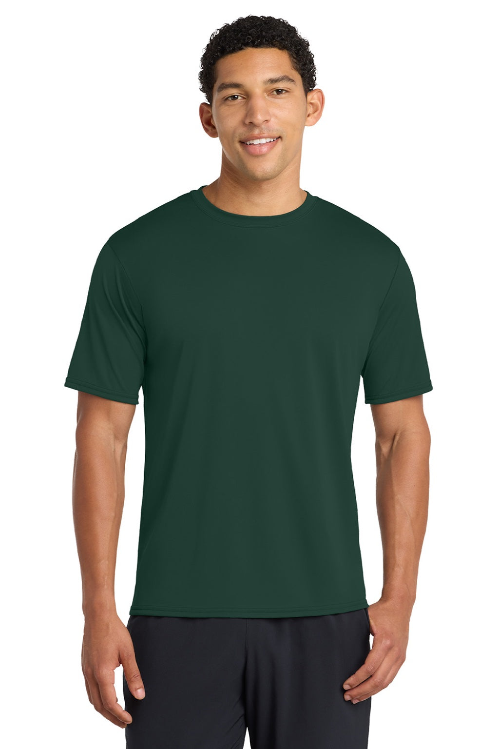 Port & Company PC380 Mens Dry Zone Performance Moisture Wicking Short Sleeve Crewneck T-Shirt Dark Green Model Front