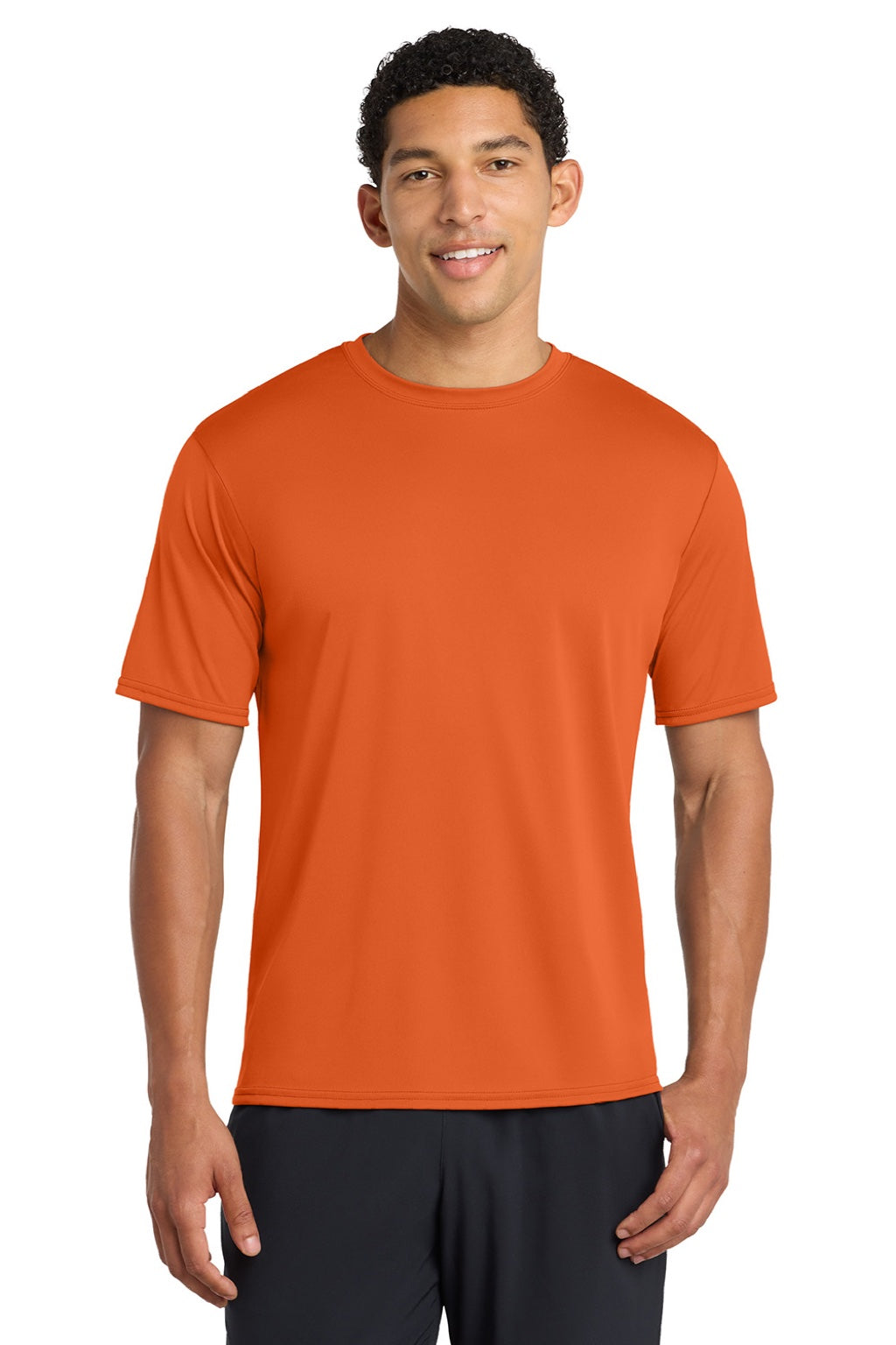 Port & Company PC380 Mens Dry Zone Performance Moisture Wicking Short Sleeve Crewneck T-Shirt Deep Orange Model Front