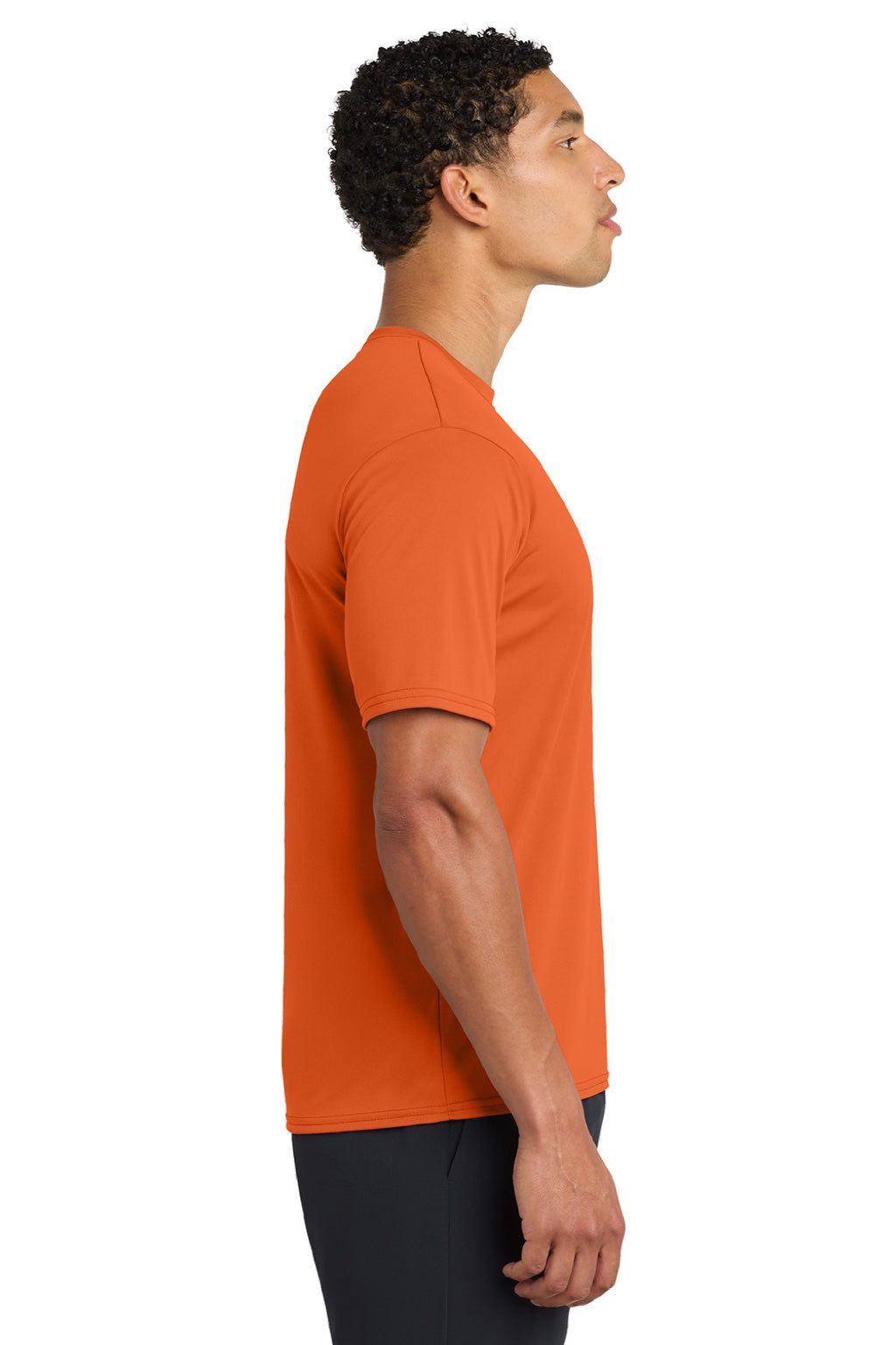 Port & Company PC380 Mens Dry Zone Performance Moisture Wicking Short Sleeve Crewneck T-Shirt Deep Orange Model Side