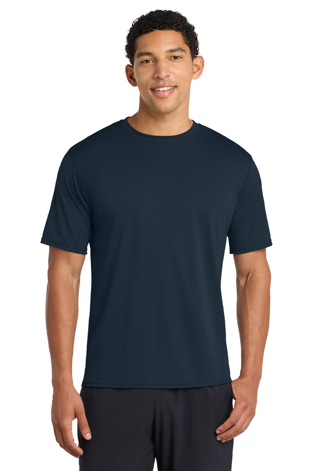 Port & Company PC380 Mens Dry Zone Performance Moisture Wicking Short Sleeve Crewneck T-Shirt Deep Navy Blue Model Front