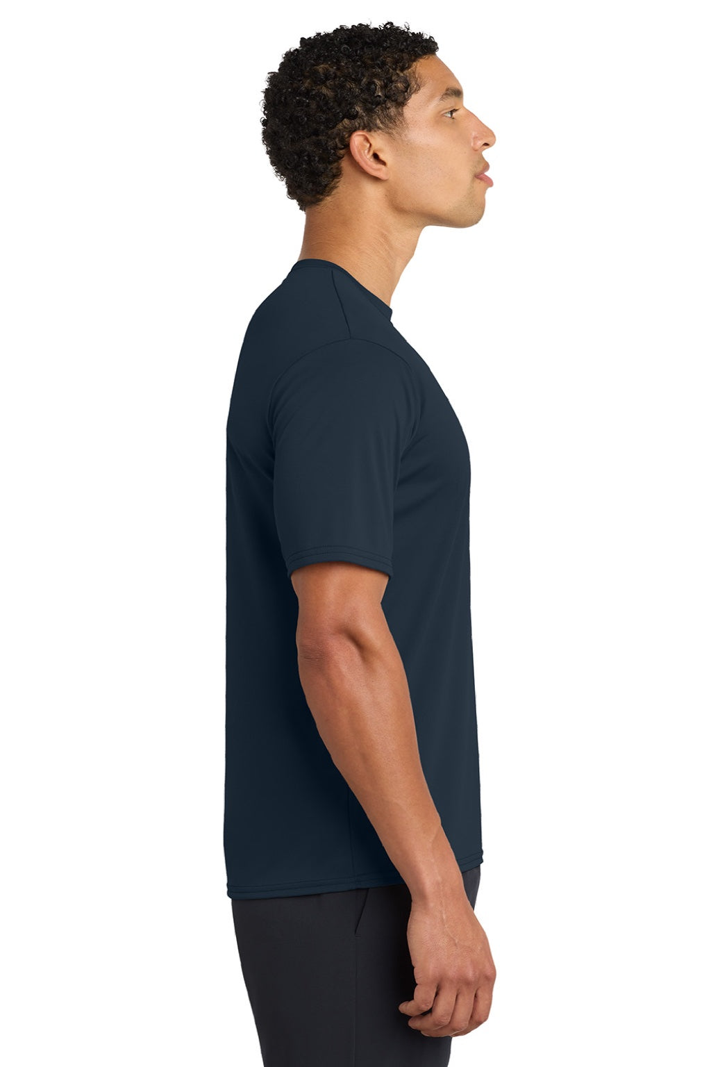 Port & Company PC380 Mens Dry Zone Performance Moisture Wicking Short Sleeve Crewneck T-Shirt Deep Navy Blue Model Side