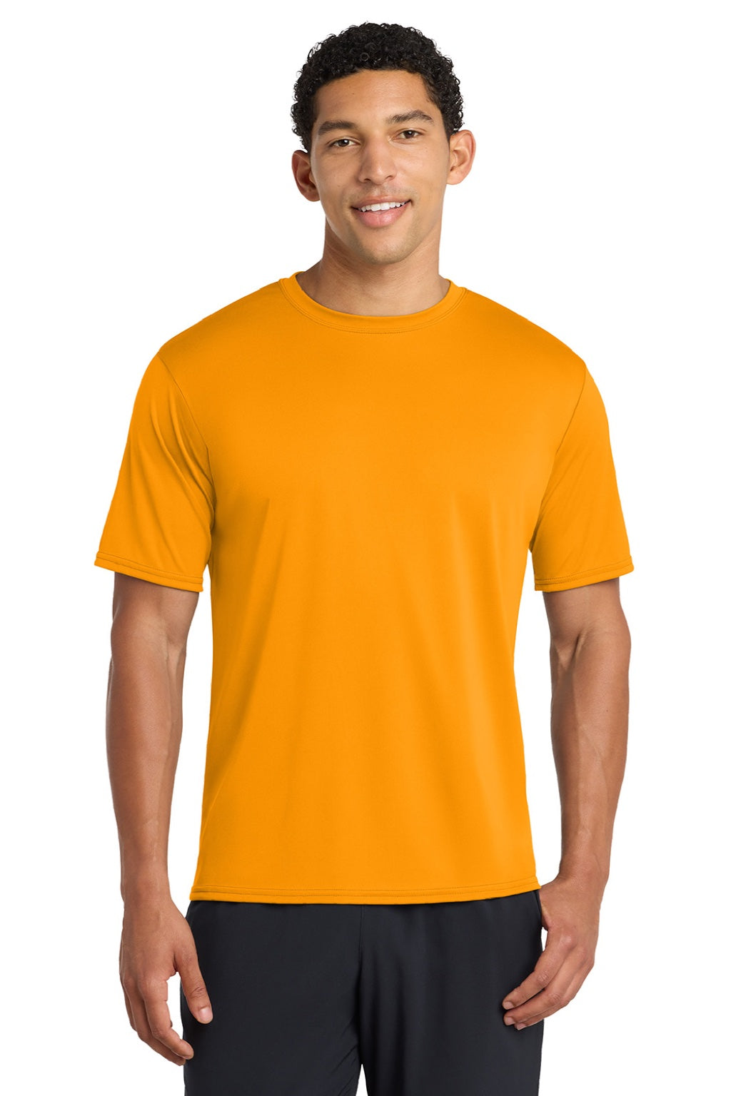 Port & Company PC380 Mens Dry Zone Performance Moisture Wicking Short Sleeve Crewneck T-Shirt Gold Model Front