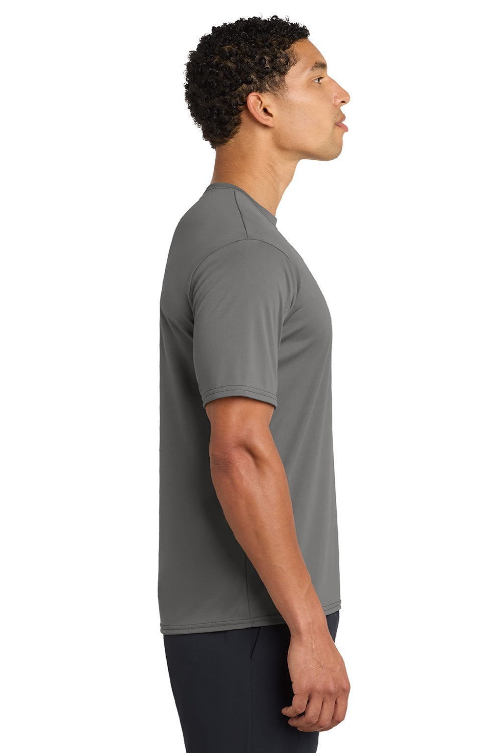 Port & Company PC380 Mens Dry Zone Performance Moisture Wicking Short Sleeve Crewneck T-Shirt Concrete Grey Model Side