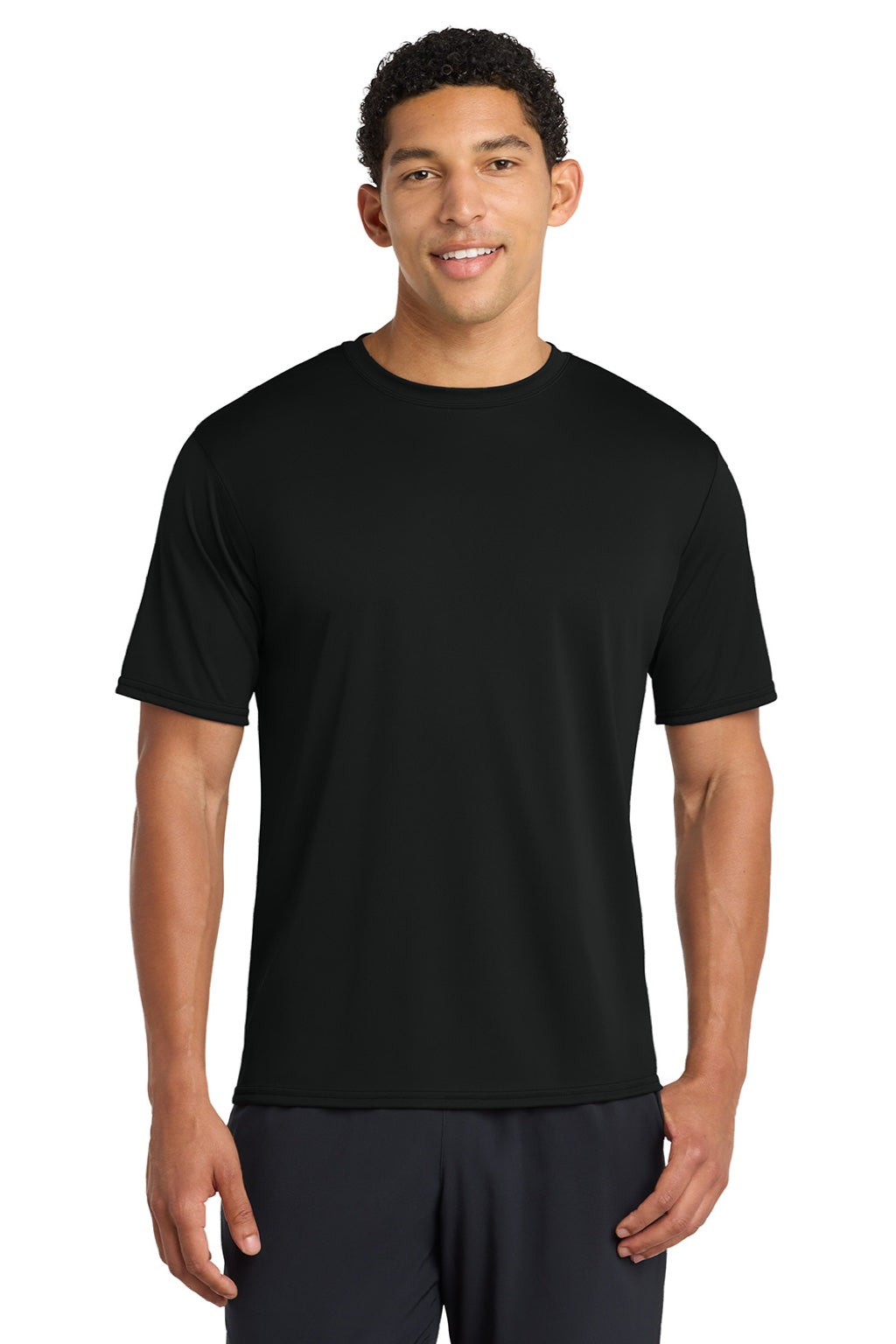 Port & Company PC380 Mens Dry Zone Performance Moisture Wicking Short Sleeve Crewneck T-Shirt Jet Black Model Front