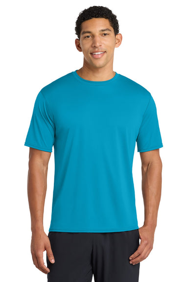 Port & Company PC380 Mens Dry Zone Performance Moisture Wicking Short Sleeve Crewneck T-Shirt Neon Blue Model Front