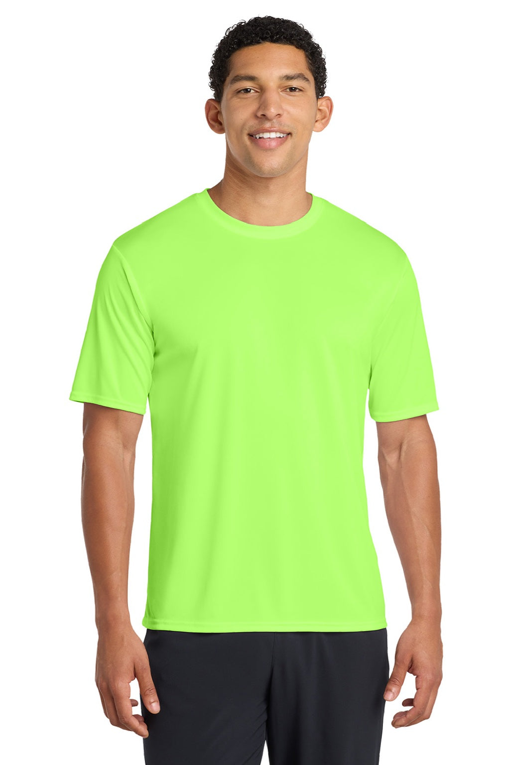 Port & Company PC380 Mens Dry Zone Performance Moisture Wicking Short Sleeve Crewneck T-Shirt Neon Green Model Front