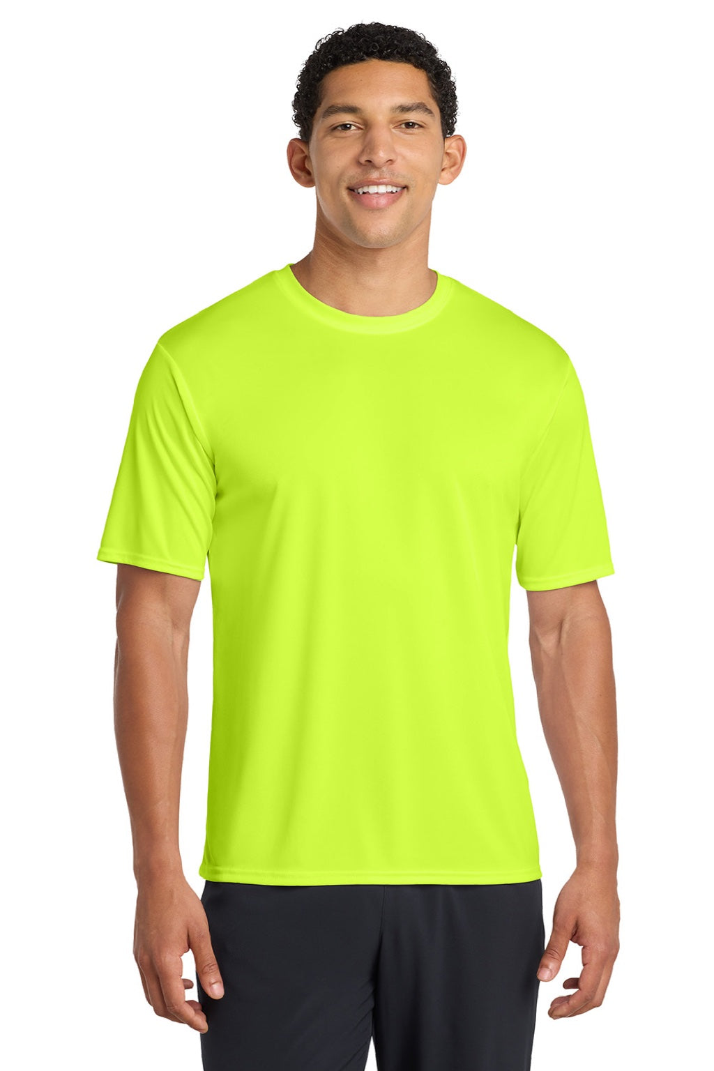 Port & Company PC380 Mens Dry Zone Performance Moisture Wicking Short Sleeve Crewneck T-Shirt Neon Yellow Model Front