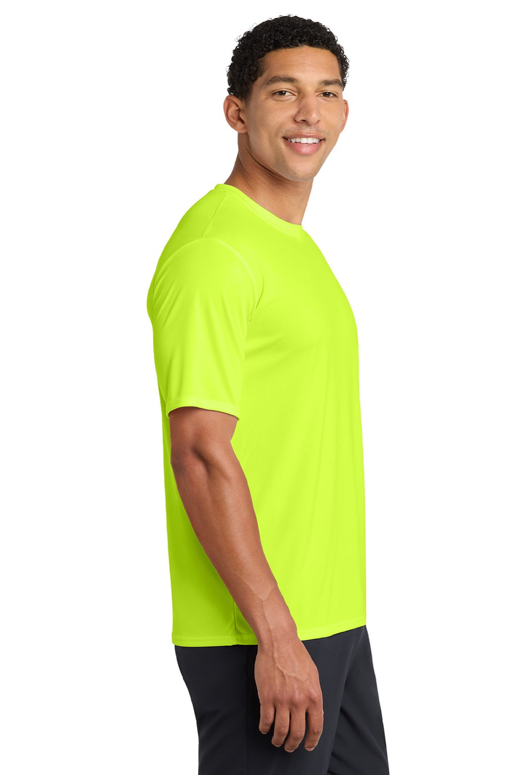 Port & Company PC380 Mens Dry Zone Performance Moisture Wicking Short Sleeve Crewneck T-Shirt Neon Yellow Model Side
