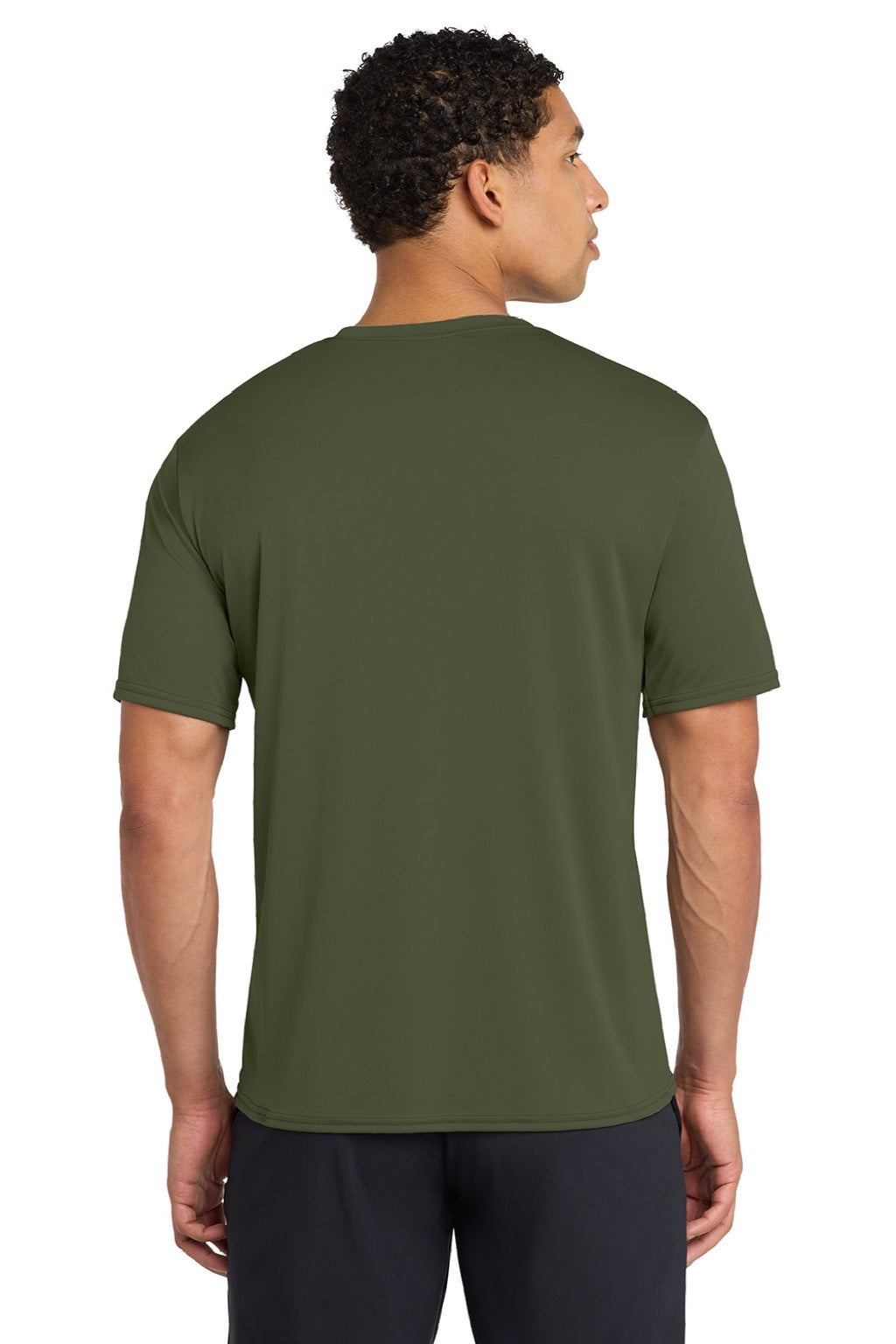 Port & Company PC380 Mens Dry Zone Performance Moisture Wicking Short Sleeve Crewneck T-Shirt Olive Drab Green Model Back