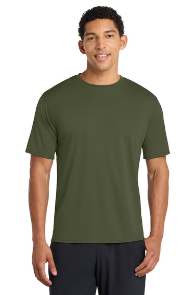 Port & Company PC380 Mens Dry Zone Performance Moisture Wicking Short Sleeve Crewneck T-Shirt Olive Drab Green Model Front