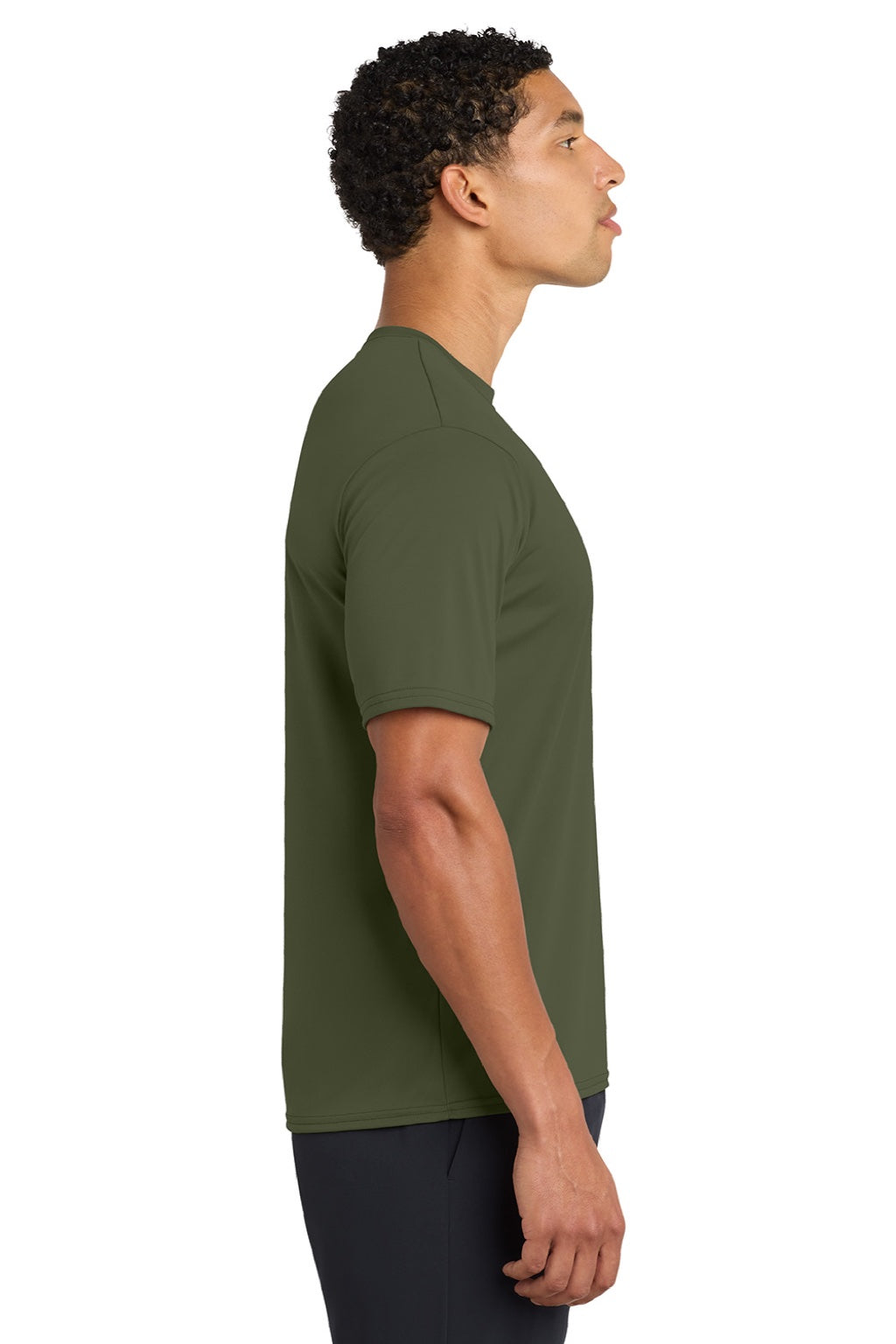Port & Company PC380 Mens Dry Zone Performance Moisture Wicking Short Sleeve Crewneck T-Shirt Olive Drab Green Model Side