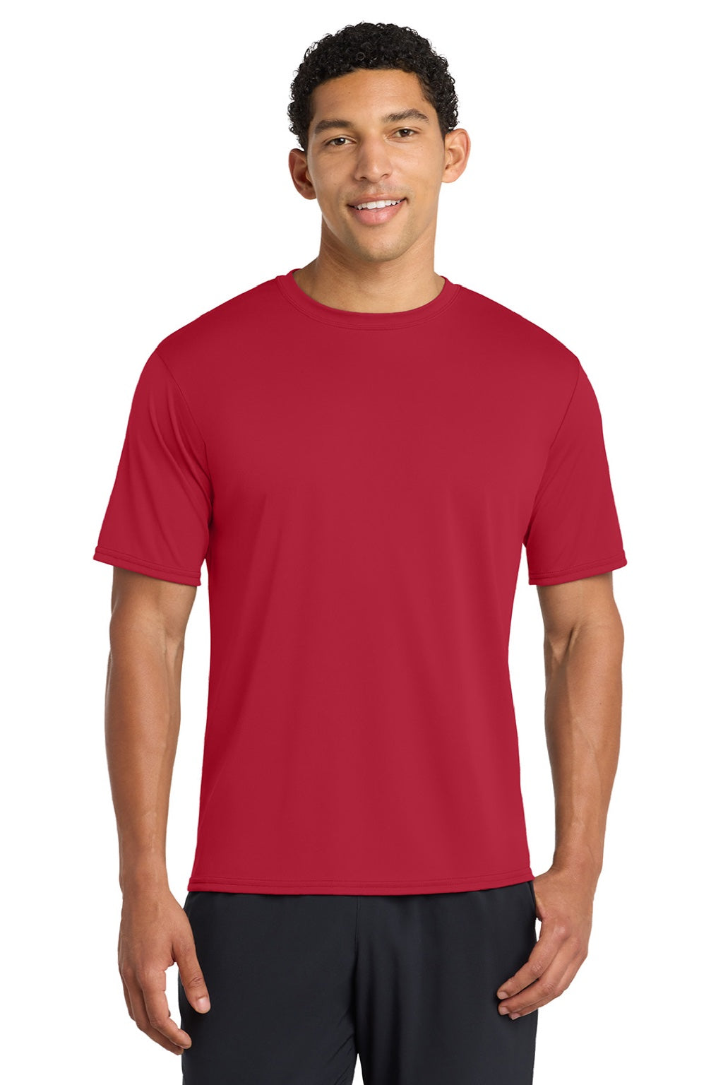 Port & Company PC380 Mens Dry Zone Performance Moisture Wicking Short Sleeve Crewneck T-Shirt Red Model Front