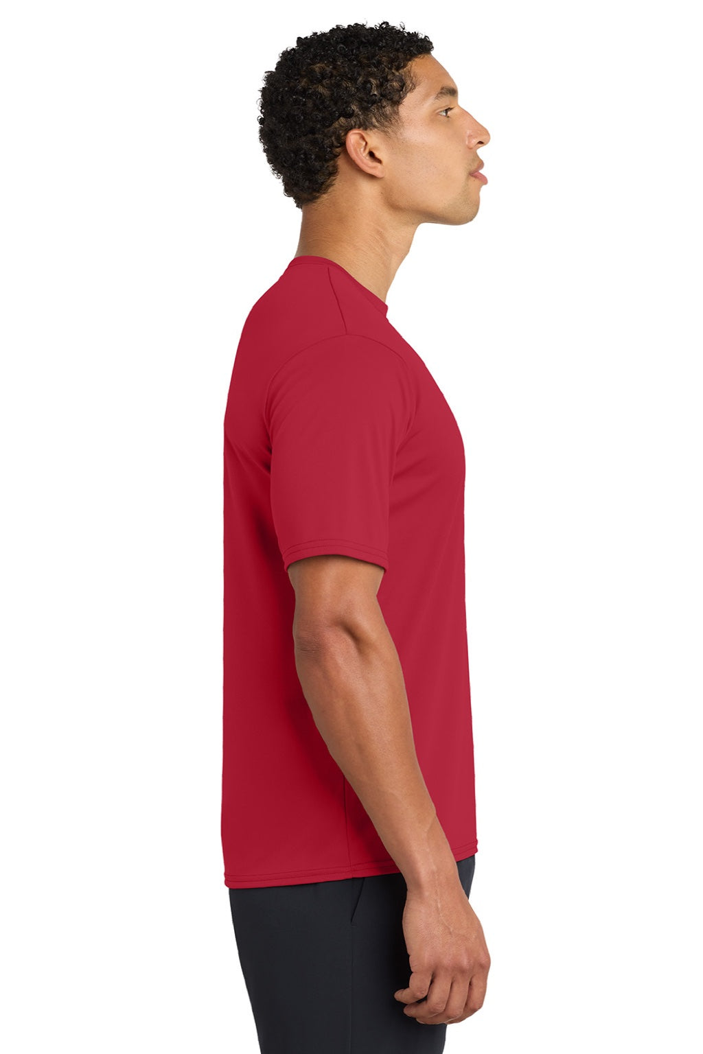 Port & Company PC380 Mens Dry Zone Performance Moisture Wicking Short Sleeve Crewneck T-Shirt Red Model Side