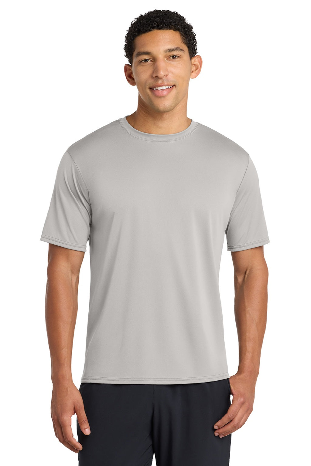 Port & Company PC380 Mens Dry Zone Performance Moisture Wicking Short Sleeve Crewneck T-Shirt Silver Grey Model Front