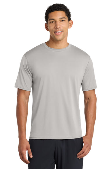 Port & Company PC380 Mens Dry Zone Performance Moisture Wicking Short Sleeve Crewneck T-Shirt Silver Grey Model Front