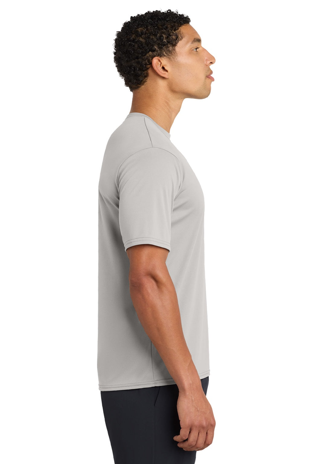 Port & Company PC380 Mens Dry Zone Performance Moisture Wicking Short Sleeve Crewneck T-Shirt Silver Grey Model Side