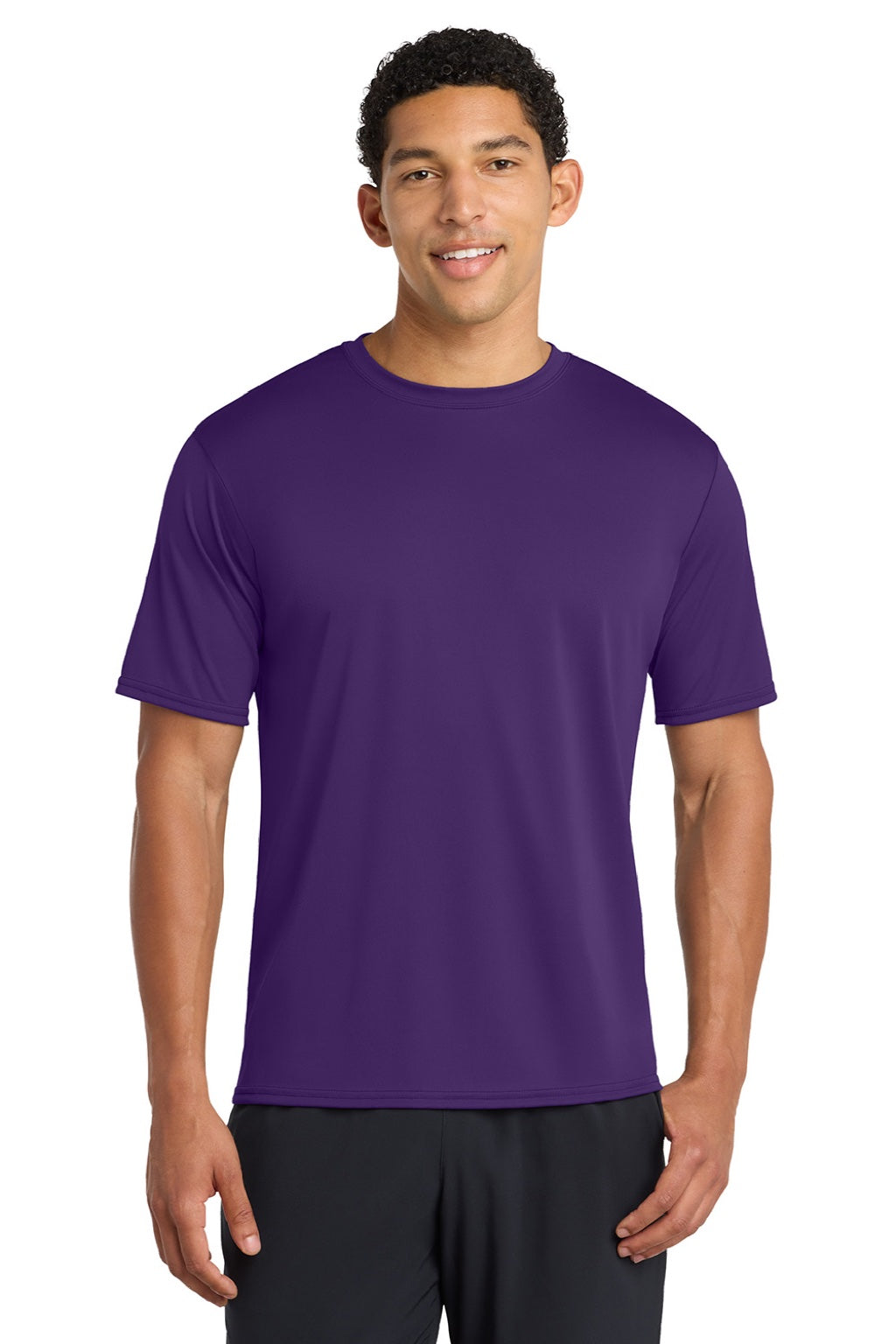 Port & Company PC380 Mens Dry Zone Performance Moisture Wicking Short Sleeve Crewneck T-Shirt Team Purple Model Front