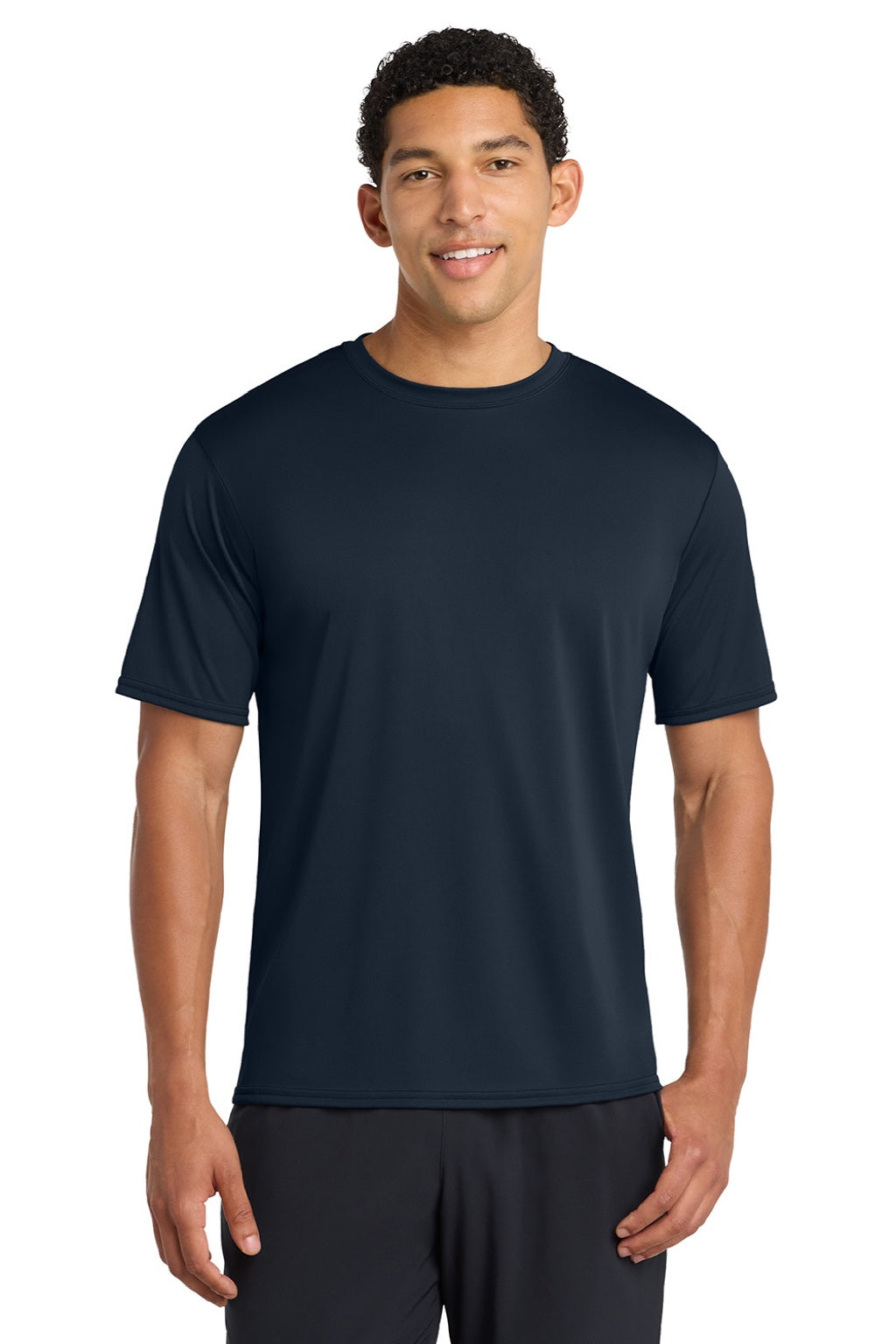 Port & Company PC380 Mens Dry Zone Performance Moisture Wicking Short Sleeve Crewneck T-Shirt True Navy Blue Model Front
