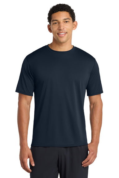Port & Company PC380 Mens Dry Zone Performance Moisture Wicking Short Sleeve Crewneck T-Shirt True Navy Blue Model Front