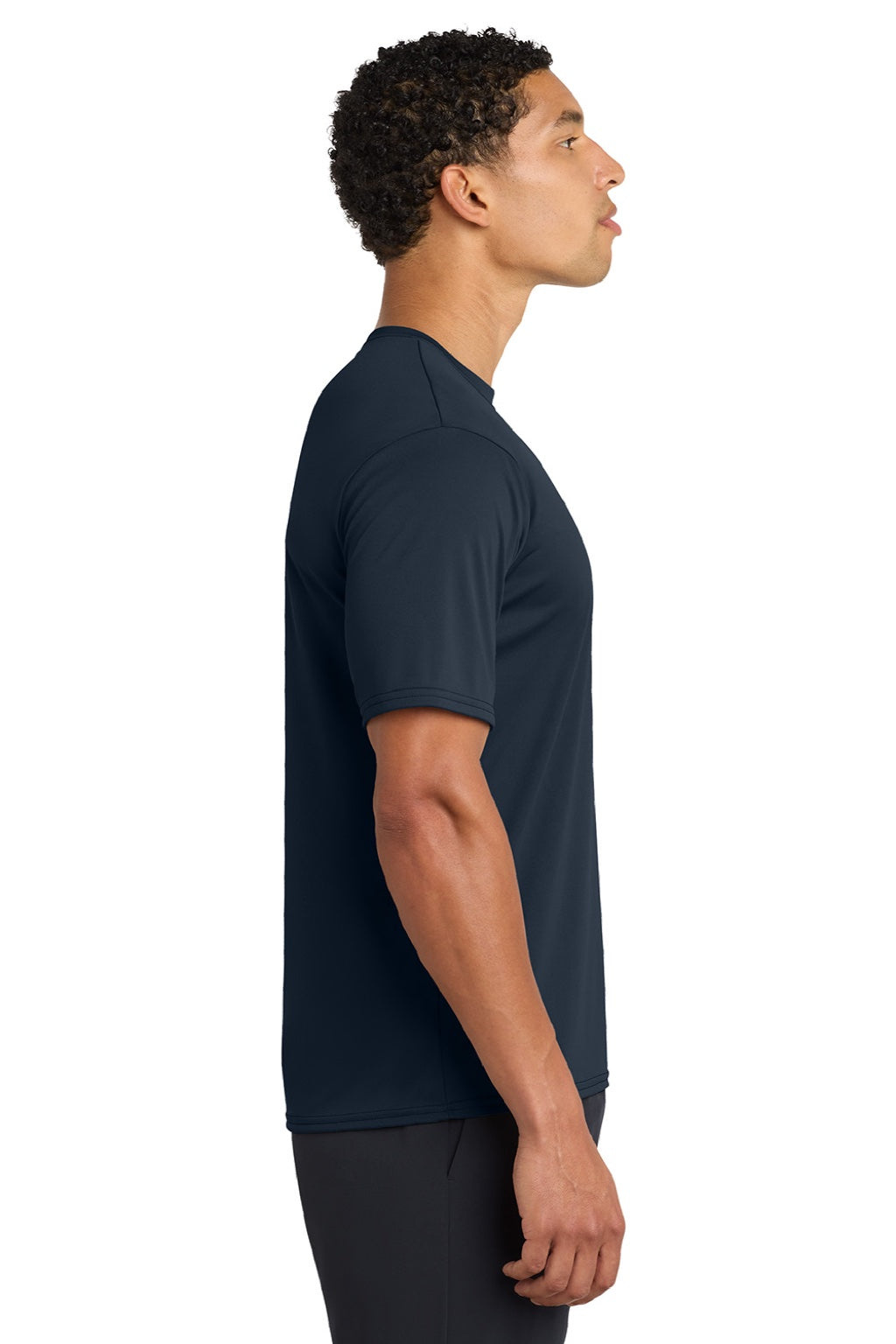 Port & Company PC380 Mens Dry Zone Performance Moisture Wicking Short Sleeve Crewneck T-Shirt True Navy Blue Model Side