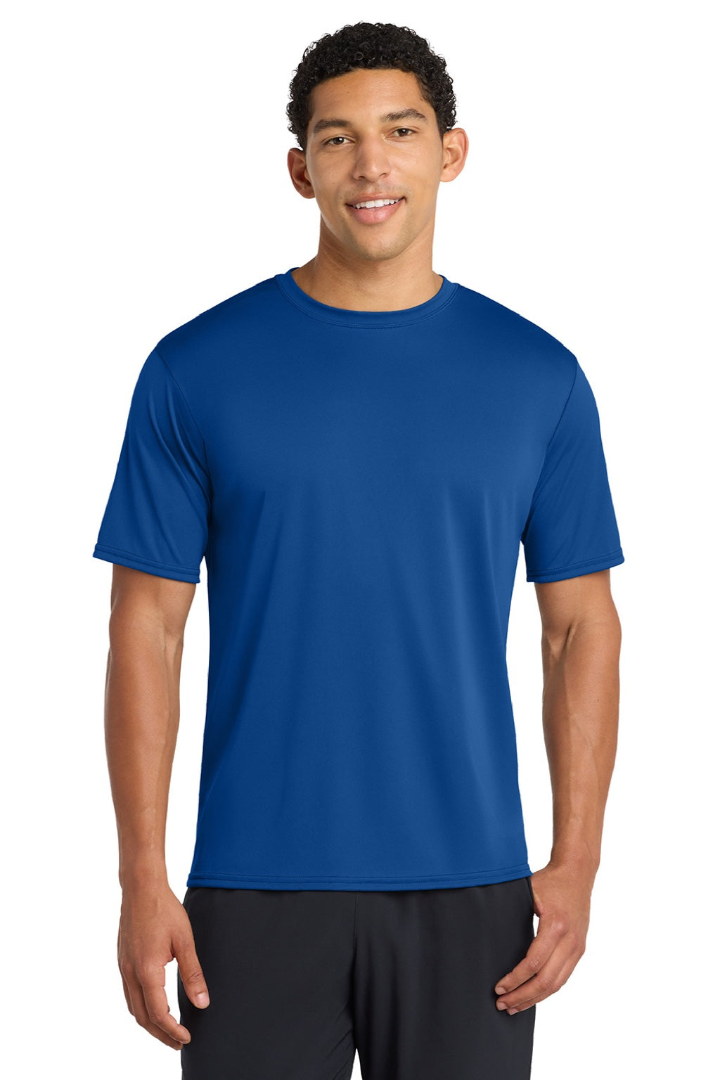 Port & Company PC380 Mens Dry Zone Performance Moisture Wicking Short Sleeve Crewneck T-Shirt True Royal Blue Model Front