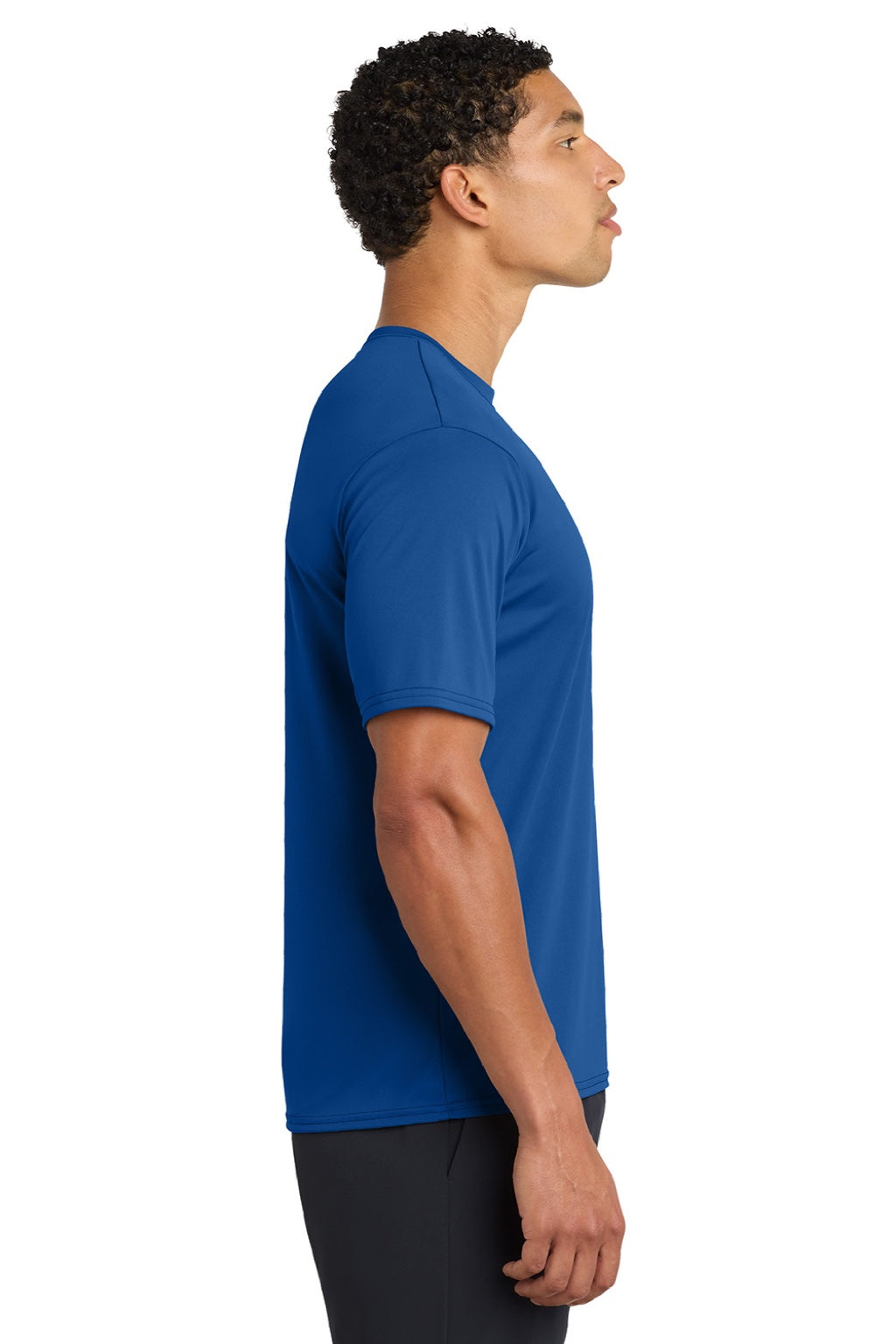 Port & Company PC380 Mens Dry Zone Performance Moisture Wicking Short Sleeve Crewneck T-Shirt True Royal Blue Model Side