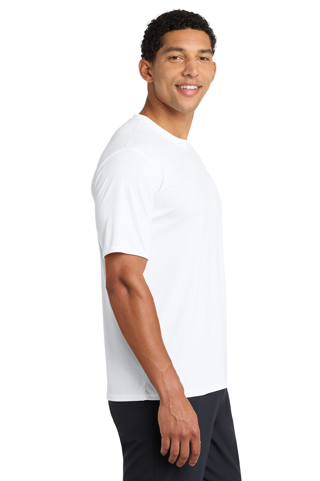 Port & Company PC380 Mens Dry Zone Performance Moisture Wicking Short Sleeve Crewneck T-Shirt White Model Side