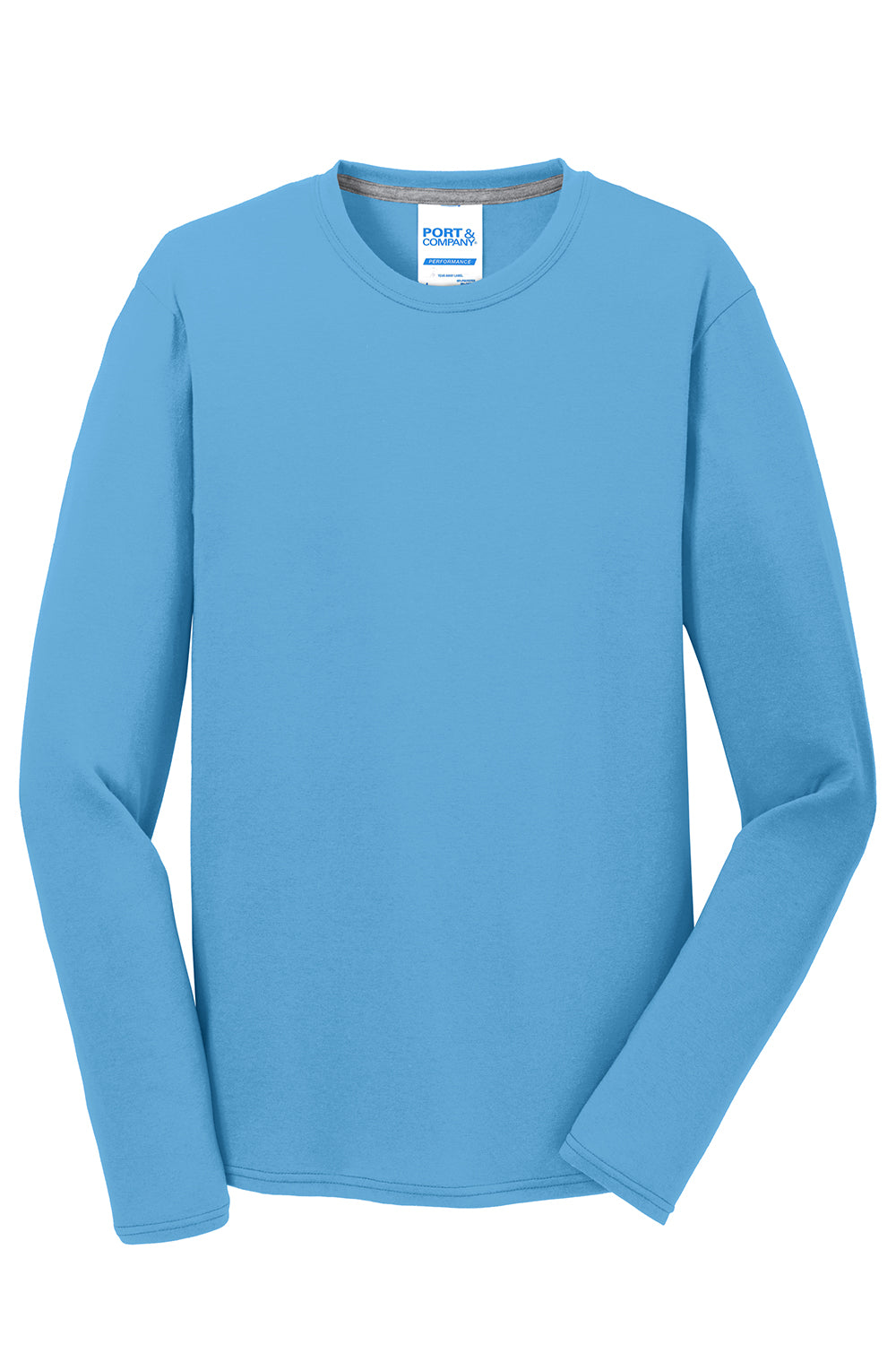 Port & Company PC381LS Mens Dry Zone Performance Moisture Wicking Long Sleeve Crewneck T-Shirt Aquatic Blue Flat Front