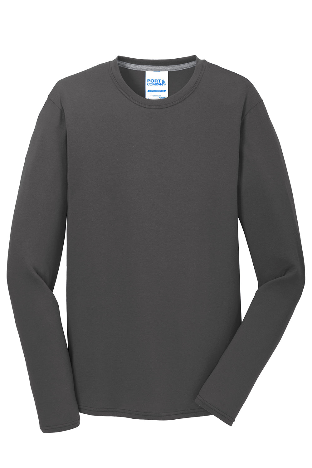 Port & Company PC381LS Mens Dry Zone Performance Moisture Wicking Long Sleeve Crewneck T-Shirt Charcoal Grey Flat Front