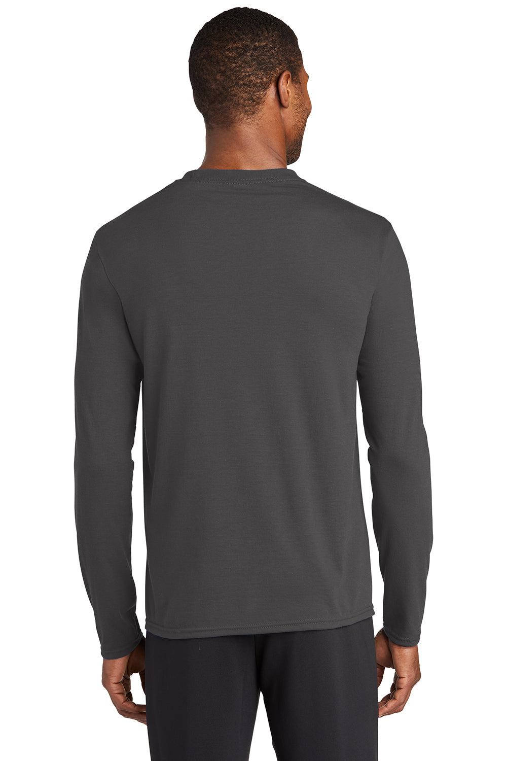 Port & Company PC381LS Mens Dry Zone Performance Moisture Wicking Long Sleeve Crewneck T-Shirt Charcoal Grey Model Back