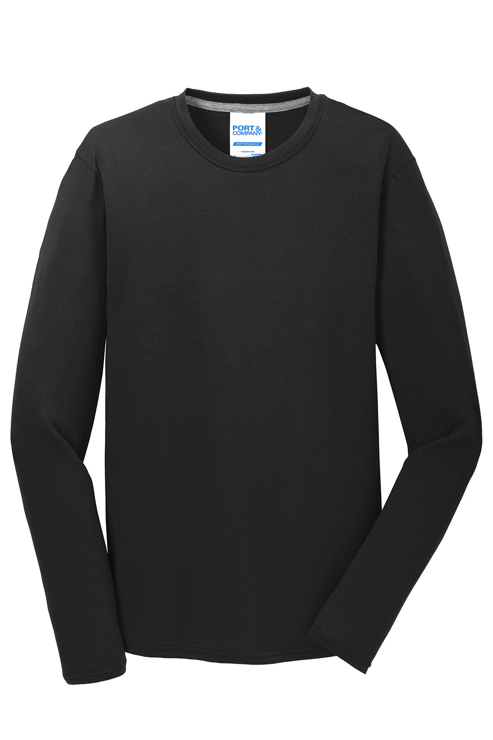 Port & Company PC381LS Mens Dry Zone Performance Moisture Wicking Long Sleeve Crewneck T-Shirt Jet Black Flat Front