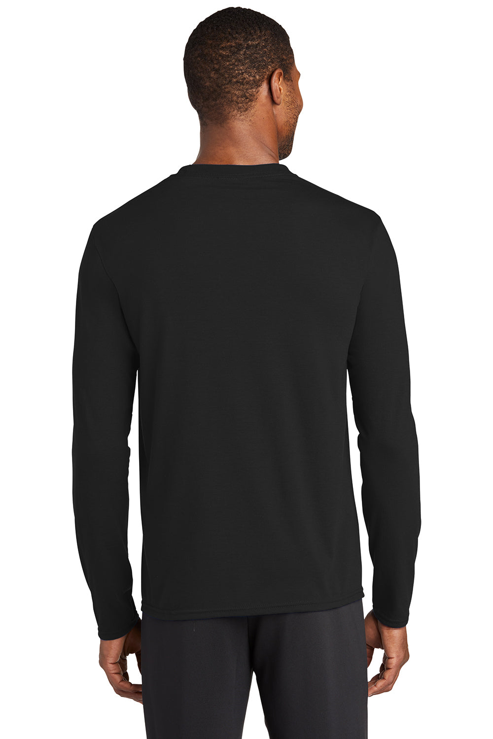 Port & Company PC381LS Mens Dry Zone Performance Moisture Wicking Long Sleeve Crewneck T-Shirt Jet Black Model Back