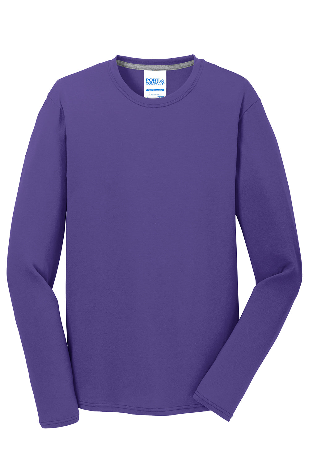 Port & Company PC381LS Mens Dry Zone Performance Moisture Wicking Long Sleeve Crewneck T-Shirt Purple Flat Front