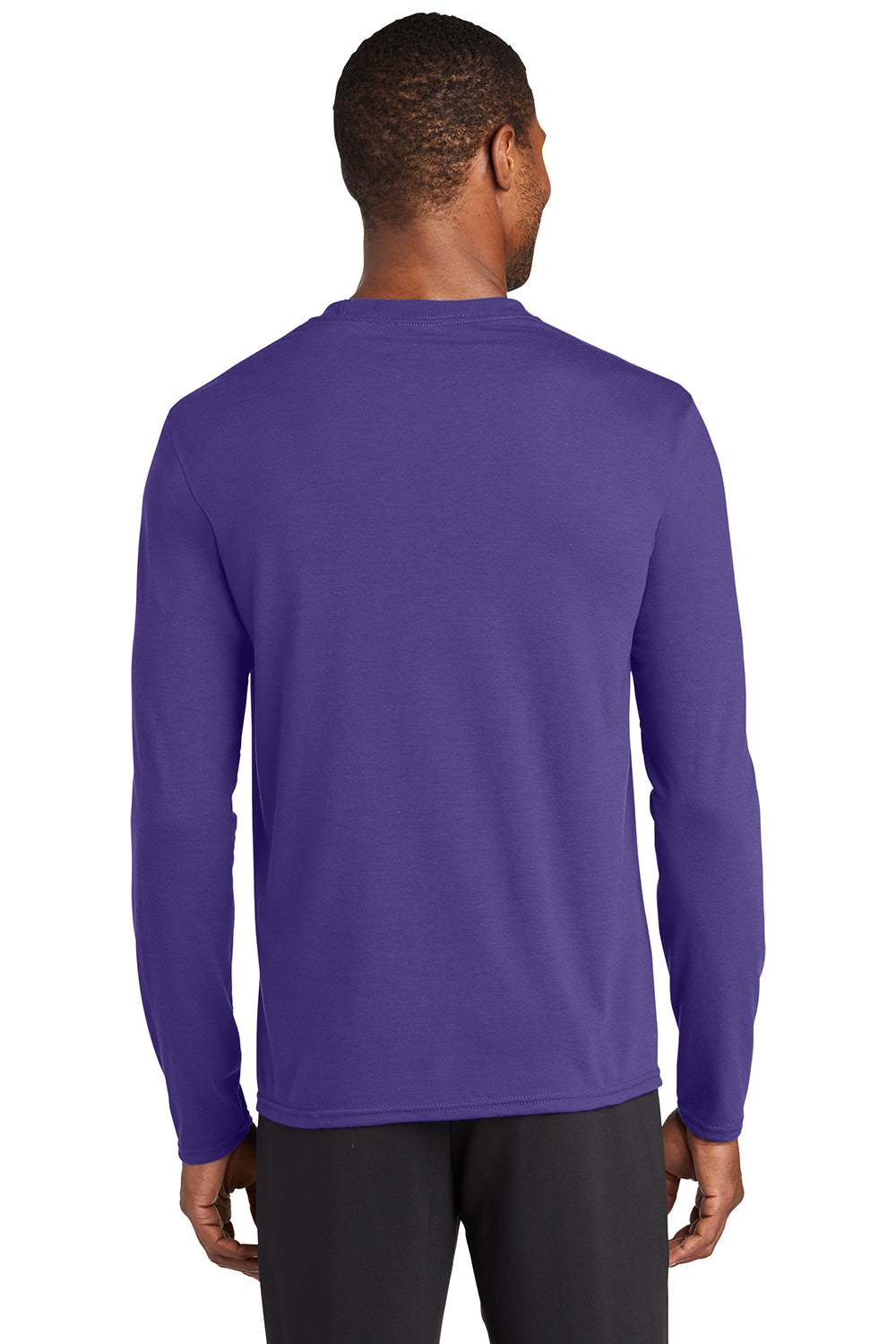Port & Company PC381LS Mens Dry Zone Performance Moisture Wicking Long Sleeve Crewneck T-Shirt Purple Model Back