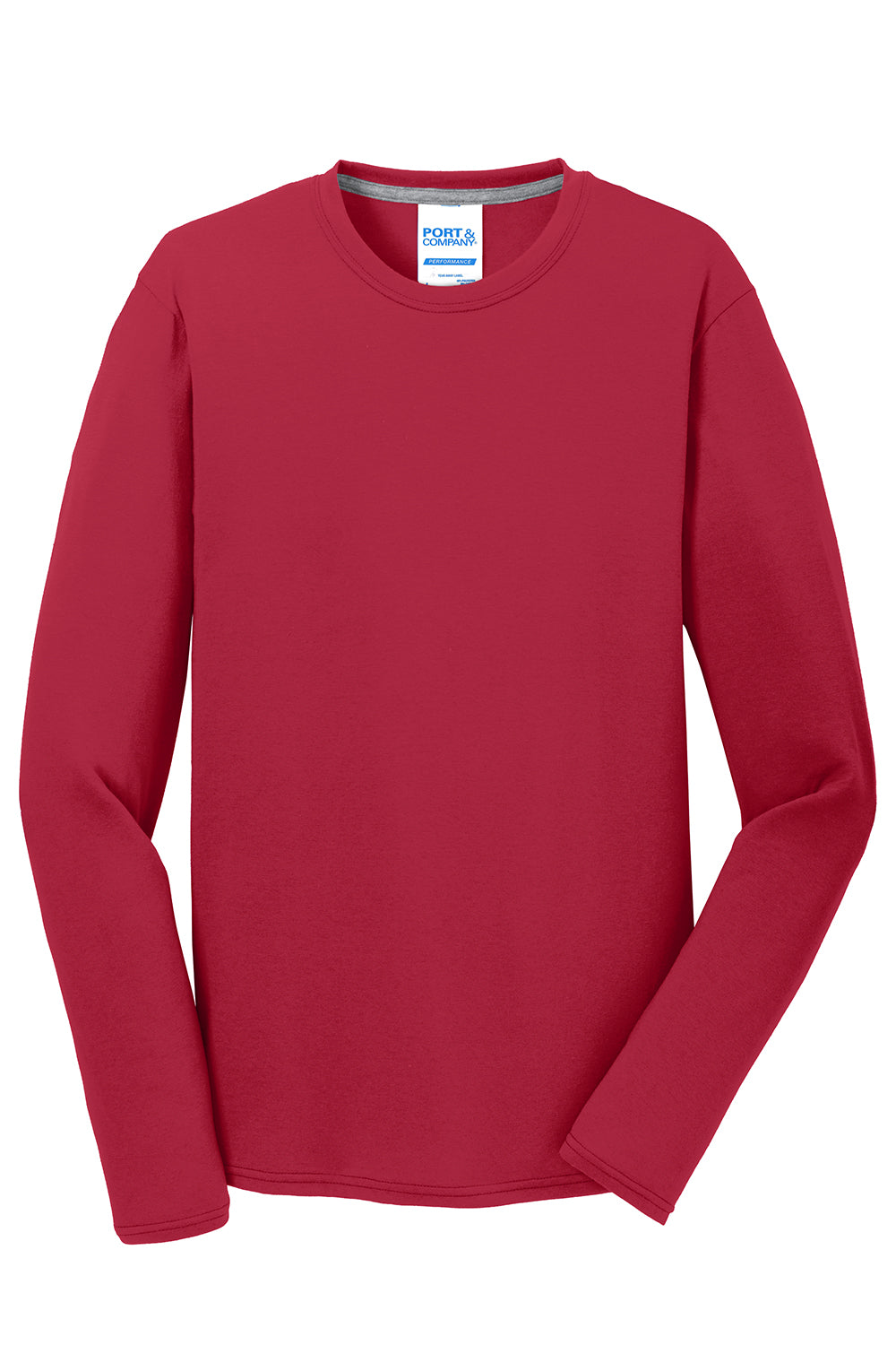 Port & Company PC381LS Mens Dry Zone Performance Moisture Wicking Long Sleeve Crewneck T-Shirt Red Flat Front