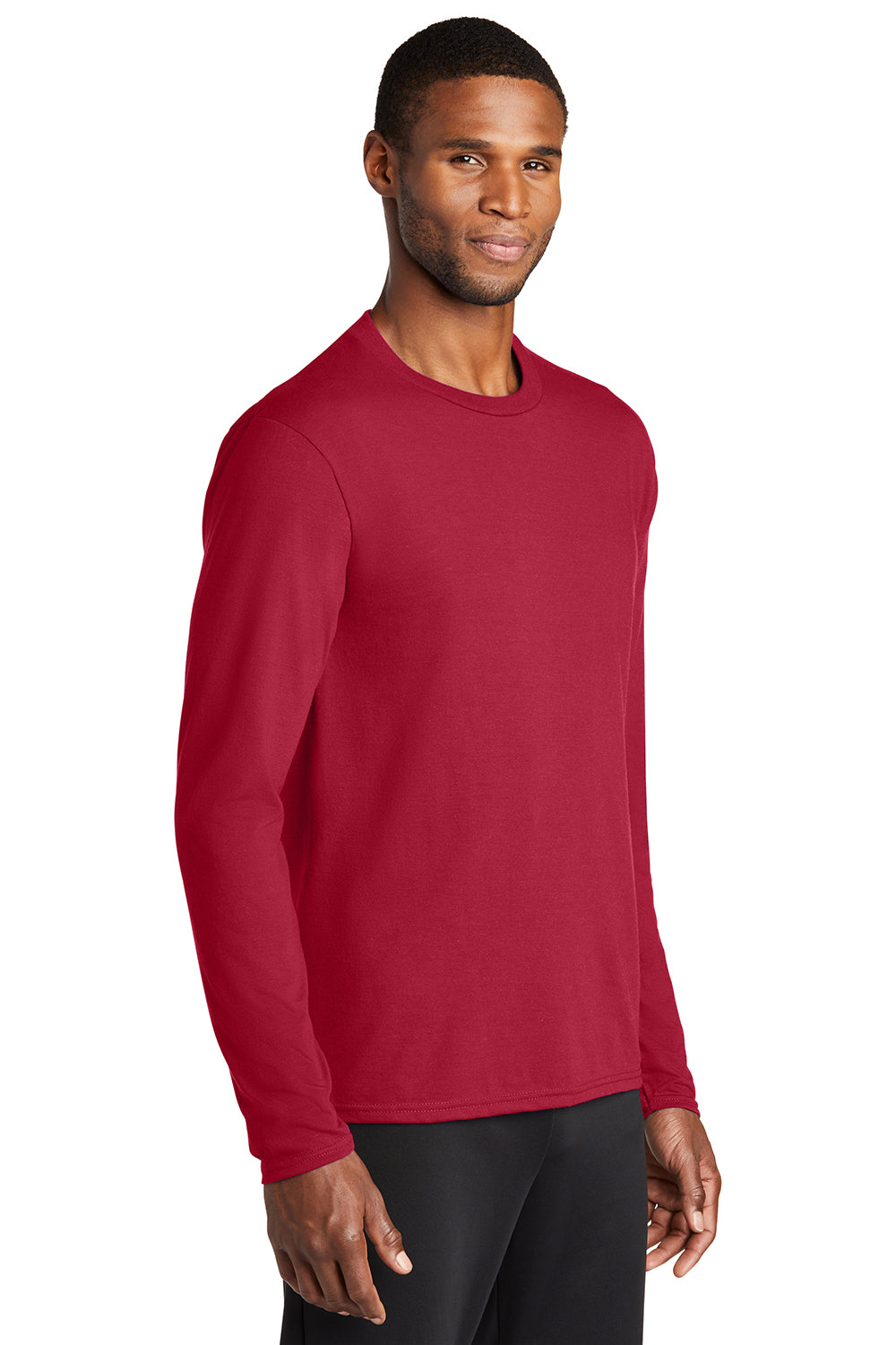 Port & Company PC381LS Mens Dry Zone Performance Moisture Wicking Long Sleeve Crewneck T-Shirt Red Model 3q