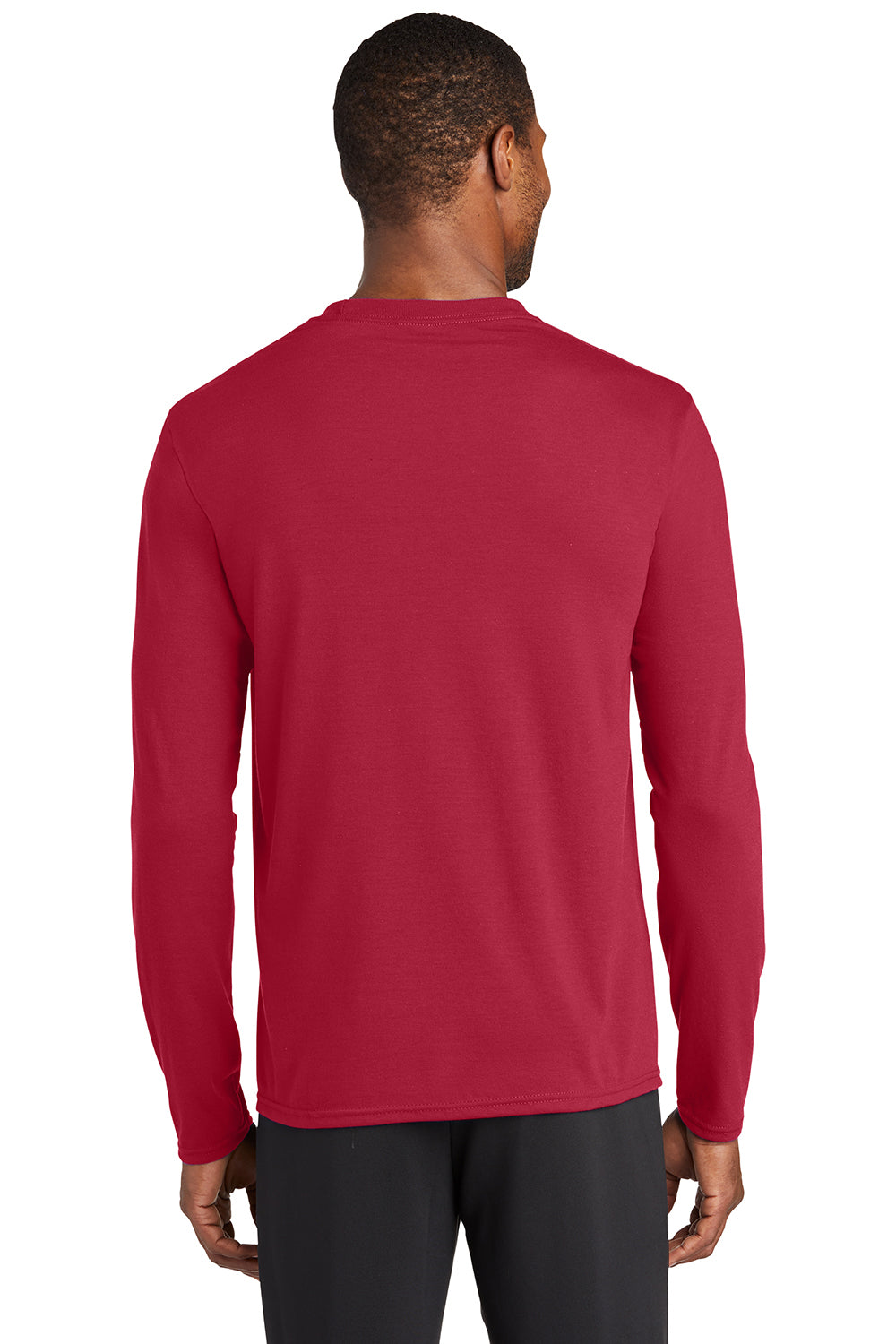 Port & Company PC381LS Mens Dry Zone Performance Moisture Wicking Long Sleeve Crewneck T-Shirt Red Model Back