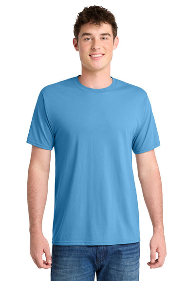 Port & Company PC381 Mens Dry Zone Performance Moisture Wicking Short Sleeve Crewneck T-Shirt Aquatic Blue Model Front