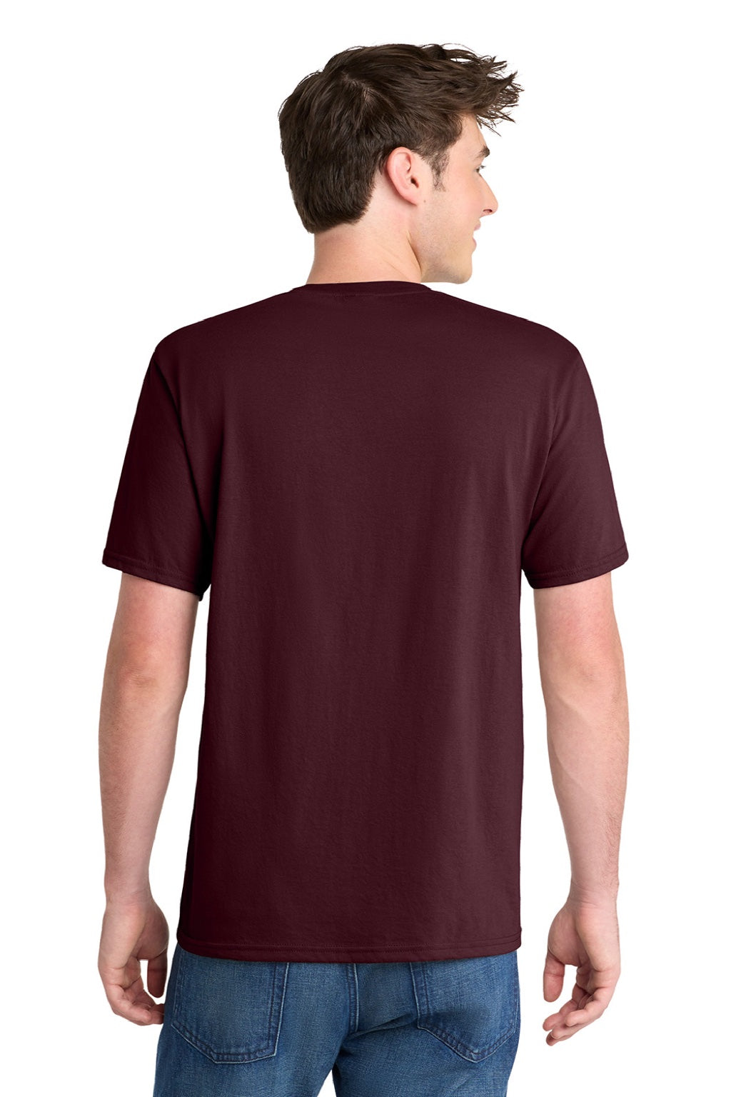 Port & Company PC381 Mens Dry Zone Performance Moisture Wicking Short Sleeve Crewneck T-Shirt Athletic Maroon Model Back